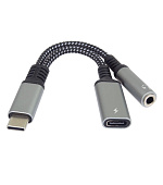 BAZAR - PremiumCord Redukce USB-C /3,5mm jack s DAC chipem + USB-C pro nabíjení 13cm - Poškozený obal (Komplet)
