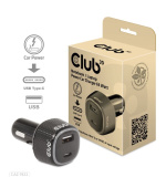 Club3D Auto nabíječka pro Notebooky 63W, 2 porty (USB-A + USB-C)