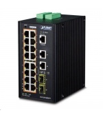 Planet IGS-20160HPT, 18x 1000BASE-T, 16x PoE 320W, 2x SFP, DIN, IP30, -40 AŽ 75°C, WEB/SNMPV3