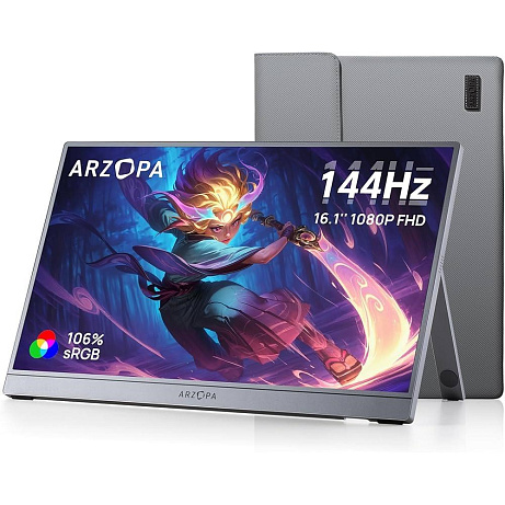Arzopa Z1FC Portable Monitor 16.1" 144hz IPS Full HD 1080p Metal Housing Přenosný monitor + pouzdro, šedý