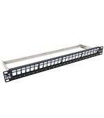 BAZAR - LYNX Patch panel, 19'', 24 portů, 1U, Cat5e/6/6A/7, neosazený, stíněný, vyvazovák, černý - POŠKOZENÝ OBAL