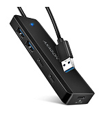 AXAGON HUE-C2A, 4× USB 5Gbps TRAVEL hub, 2× USB-A + 2× USB-C, USB-C napájení, kabel USB-A 19cm