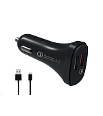 WG - Autonabíječka 2x USB-A, Quick Charge 3.0 5,4 A, + kabel USB-A na Lightning, černá