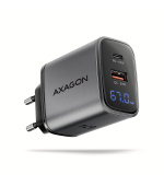 AXAGON ACU-PQ67D GaN nabíječka do sítě 67W, USB-A + USB-C, PD3.0/PPS/QC4+/SFC2.0/Apple, LCD display