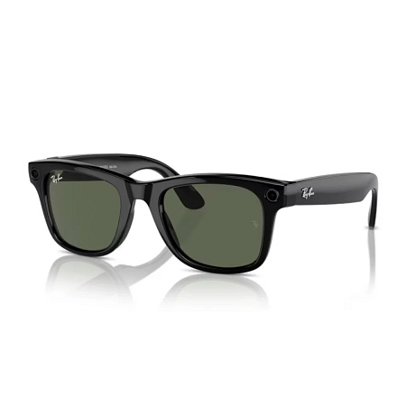 Meta Ray-Ban Gen1 Wayfarer, Shiny Black, G15 Green LARGE