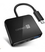 CONNECT IT USB-C hub, 3v1 (USB-C,USB-A,HDMI), externí, černý