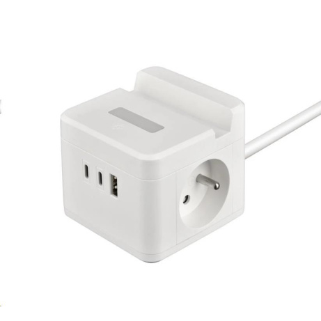 Viking síťový adaptér YC23H, 2x 230 V, 1x USB-A, 2x USB-C, dotykové světlo, funkce stojánku, bílá