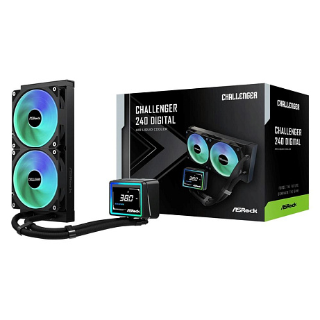 ASROCK Vodní chladič Challenger 240 Digital, 2x120mm, ARGB, LGA1851, AM5, černá