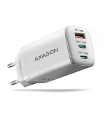 AXAGON ACU-DPQ65W, GaN nabíječka do sítě 65W, 3x port (USB-A + dual USB-C), PD3.0/QC4+/PPS/Apple, bílá