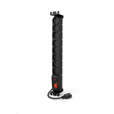 19" rozvodný panel ACAR 8x230V s IEC konektorem pro UPS, vypínač, indikátor napětí, přepěťová ochrana, kabel 1,5m