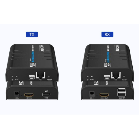 PREMIUMCORD HDMI extender na 120m přes LAN, 4K@60Hz, přes IP, černá