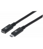 Manhattan USB-C kabel, USB 3.1 Gen 2, USB-C Male na USB-C Female, 10 Gbps, 5 A, 50cm, černá