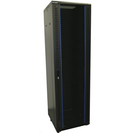 XtendLan 19" stojanový rozvaděč 42U 600x600, nosnost 800kg, skleněné dveře, plná záda, kolečka,černý