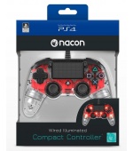 Nacon Wired Compact Controller - ovladač pro PlayStation 4 - průhledný červený