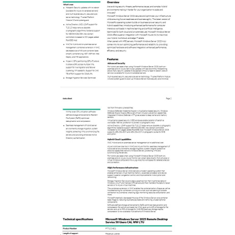HPE Windows Server 2025 Remote Desktop Service 50 Users CAL