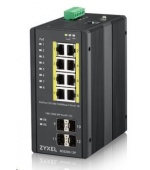 Zyxel RGS200-12P 12-port Gigabit WebManaged PoE switch, 8x GbE + 4x SFP, PoE budget 240W, DIN rail/Wall mount, IP30