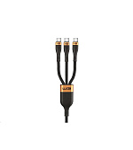 WG - Datový kabel 3v1 Type-C na 3x Type-C, 1,2 metru, 100 W + 15 W + 15 W, černá