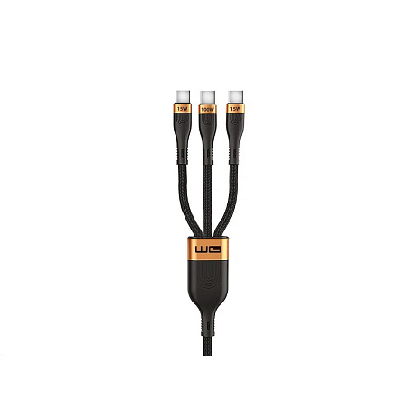 WG - Datový kabel 3v1 Type-C na 3x Type-C, 1,2 metru, 100 W + 15 W + 15 W, černá
