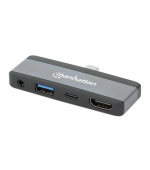 MANHATTAN Dokovací stanice USB-C 4v1, 1xHDMI, 1xUSB-C, 1xUSB, 1x3.5mm, šedá