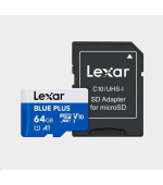 Lexar microSDHC Blue Plus UHS-I with SD adapter, up to 100MB/s read C10/A1/U3 (V30) 64GB