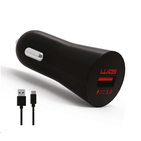 WG - Autonabíječka Fast 1x USB-A, Quick Charge 3.0, 5 V - 9 V - 12 V, + kabel Type-C, černá