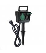Solight zahradní sloupek IP44, 2 zásuvky + časový spínač, gumový kabel 1,5m