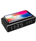 GEMBIRD digitální budík s funkcí bezdrátového nabíjení, black/černá