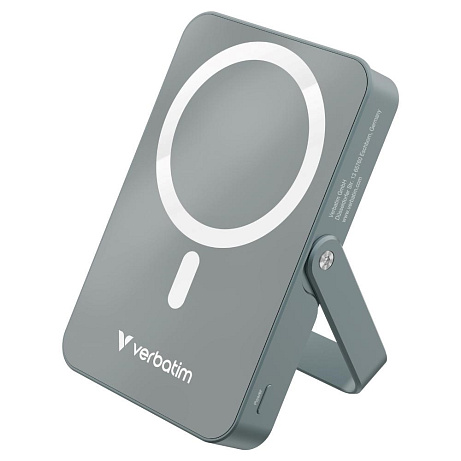 VERBATIM Powerbanka Charge 'n' Go, Magnetická, 10000 mAh, USB-C, Stojánek, Šedá