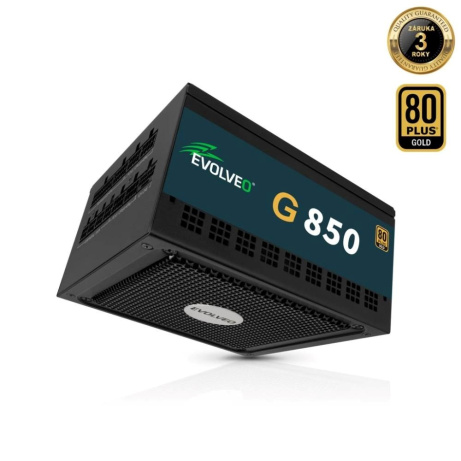 EVOLVEO G850, zdroj 850W, 80+ GOLD, ATX 3.1, aPFC, 140 mm ventilátor, plně modulární, záruka 3 roky, černý