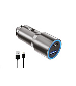 WG - Autonabíječka 2x USB 38 W, 1x USB-A + 1x USB-C, + kabel USB-A na Lightning, stříbrá