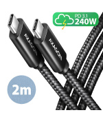 AXAGON BUCM2-CM20AB, CHARGE kabel USB-C USB-C, 2m, Hi-Speed USB, PD 240W 5A, ALU, oplet, černý