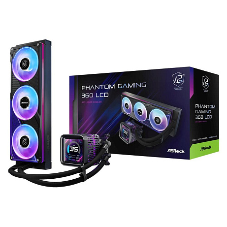 ASROCK Vodní chladič Phantom Gaming 360 LCD, 3x120mm, ARGB, LGA1851, AM5, černá