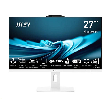MSI PC AiO PRO AP272P 14M-1086XEU, Core i3 14100, 27" FHD, Anti-Glare, Non-Touch, 16GB, 512GB SSD, N/A, No OS, White