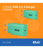 Club3D Nabíječka, USB-C, Power Delivery 15V/2A, 2-pack, zelená