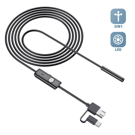 W-Star Endoskopická kamera USB UCAM5x2 sonda 5,5mm 2m HD měkký kabel konektor 3V1 USBC