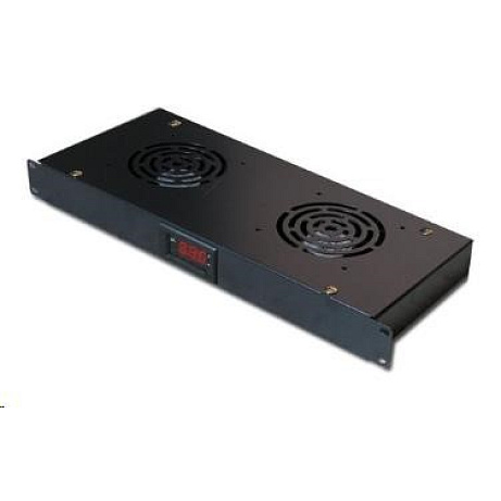 BAZAR - 19" ventilační jednotka XtendLan, 2 ventilátory, LCD display, termostat, hloubka 200mm, černá - Po opravě