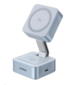 UGREEN magnetická bezdrátová nabíječka 2v1 MagFlow Qi2.2, 25W, MagSafe, stříbrná