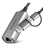 AXAGON ADE-TXCA, USB-C + USB-A 3.2 Gen 1 - Gigabit Ethernet síťová karta, Asix AX88179, auto instal