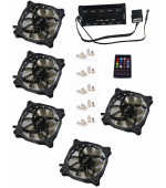 EUROCASE ventilátor RGB 120mm (FullControl spot Led), set 5ks + controller