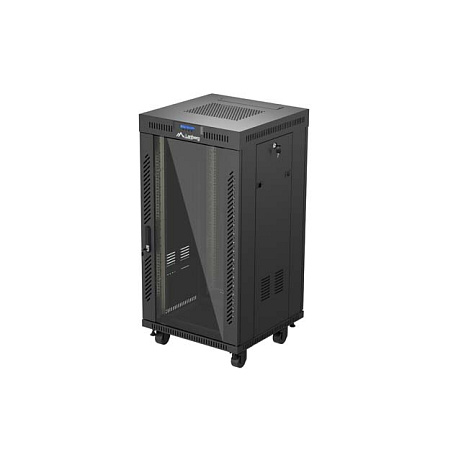 19" VOLNĚ STOJÍCÍ RACKOVÁ SKŘÍŇ 22U 600X600 ČERNÉ SKLENĚNÉ DVEŘE LANBERG (PLOCHÉ BALENÍ) V2