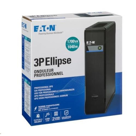 Eaton 3P Ellipse UPS USB FR, 1700VA, 1040W, Vstup: C14, Výstupy: (4) Typ E, (4) Pouze přepěťová ochrana Typ E, USB nab