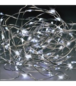 Solight vánoční řetěz stříbrný, 100x mini LED, 10m, 3 x AA, studené světlo