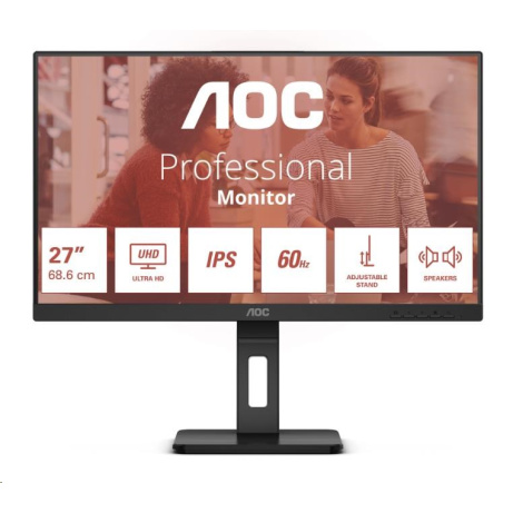 AOC MT IPS LCD WLED 27" U27E3UF - IPS panel, 3840x2160, 2xHDMI, DP, USB 3.2, repro, pivot