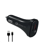 WG - Autonabíječka 2x USB, Quick Charge 3.0 5,4 A, + kabel USB-A na Lightning MFI, černá