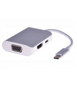 PREMIUMCORD Převodník USB3.1 typ C na HDMI + VGA + PD charge, Aluminium pouzdro