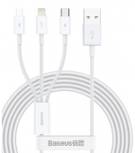 Baseus CAMLTYS-02 Superior Fast Charging Datový Kabel 3v1 USB-C, Lightning, MicroUSB 1.5m White