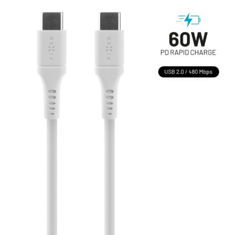 Liquid silicone kabel FIXED s konektory USB-C/USB-C a podporou PD, 2m, USB 2.0, 60W, bílý