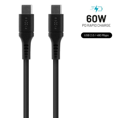 Liquid silicone kabel FIXED s konektory USB-C/USB-C a podporou PD, 0.5m, USB 2.0, 60W, černý