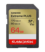 SanDisk SDXC karta 64GB Extreme PLUS (R170/W80 MB/s Class 10, UHS-I U3 V30)