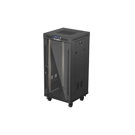 19" VOLNĚ STOJÍCÍ RACKOVÁ SKŘÍŇ 24U 600X600 ČERNÉ SKLENĚNÉ DVEŘE LCD LANBERG (FLAT PACK) V2